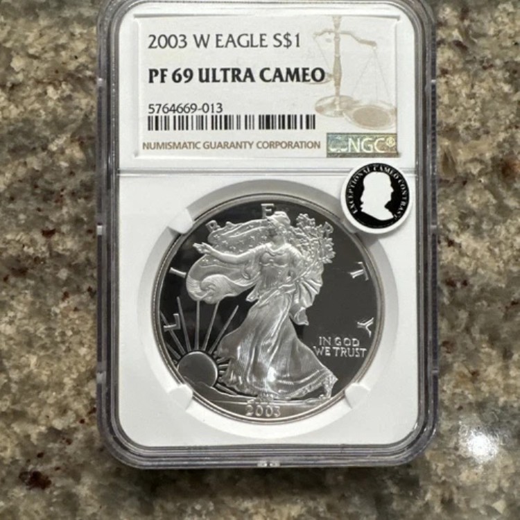 2003年製 プルーフ シルバー イーグル NGC PF69 ウルトラカメオ クラシック ブラウンラベル