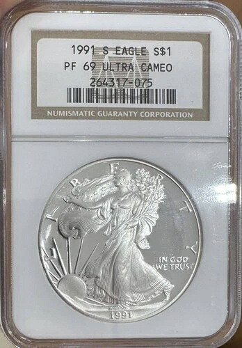 1991年 サウスアメリカン シルバーイーグル NGC PF-69 ウルトラカメオ 96,800円