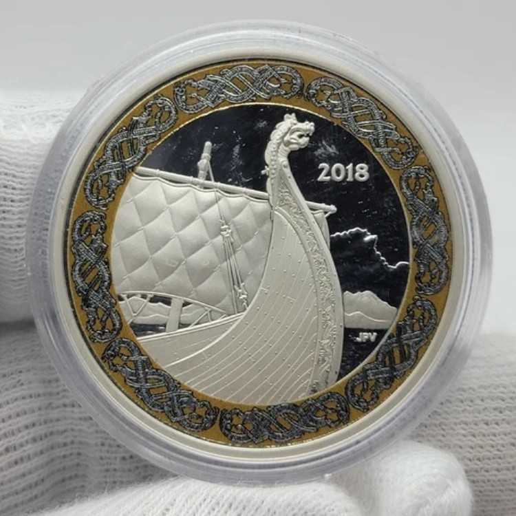 2018年 ノルウェー船首像 ドラゴンの帆 99.99ドル 純銀貨