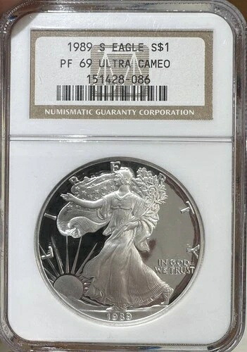 1989年 サウスアメリカン シルバーイーグル NGC PF-69 ウルトラカメオ