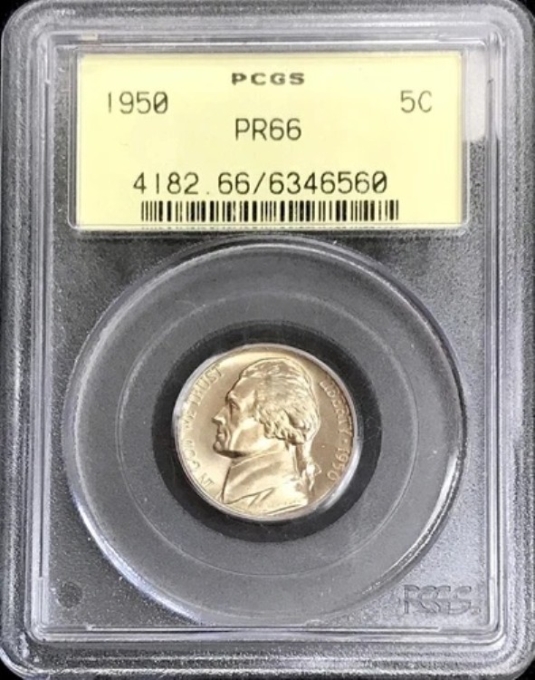 1950年 アメリカ ジェファーソン 5セント ニッケルコイン PCGS プルーフ 66