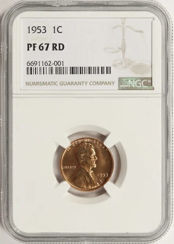 1953年 プルーフ 1セント リンカーン セント NGC PF67RD