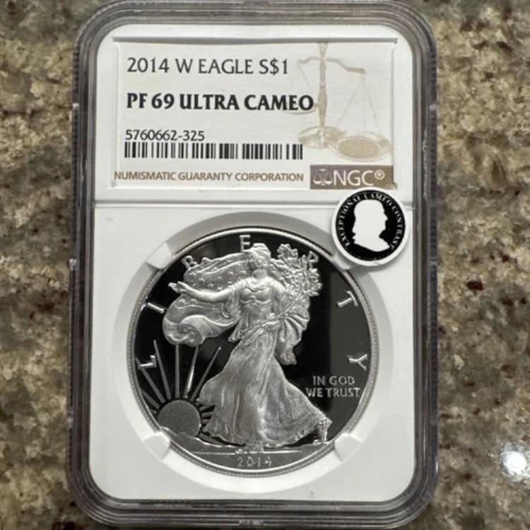 2014年 プルーフ付き シルバーイーグル NGC PF69 ウルトラカメオ クラシック ブラウンラベル