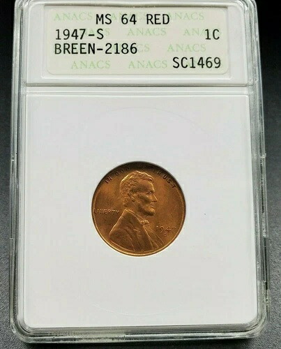 1947年 S リンカーン ウィート セント ペニー RPM MS64 レッド ANACS Breen-2186 サンセリフ S