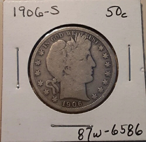 1906-S バーバー ハーフドル サンフランシスコ造幣局 米国 50セント 90% 銀 (#87w-6586)