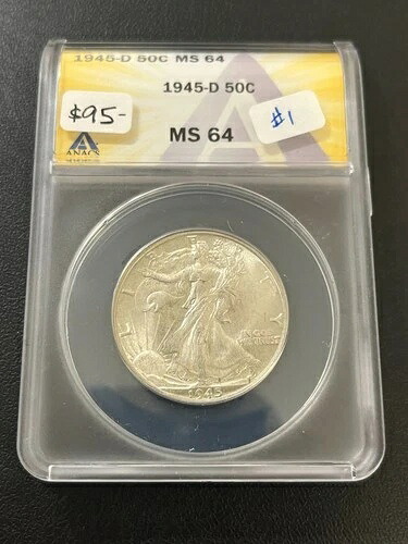1945年 D ウォーキング リバティ ハーフ ダラー ANACS MS-64 - 未流通 - 認定 - 50セント