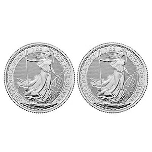 2個セット - 2025年 英国 2ポンド銀貨 ブリタニア 0.999 1オンス BU