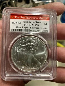 2020-(S) シルバーイーグル PCGS MS70 緊急発行 FDI サンフランシスコで発掘