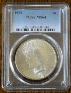 PCGS MS 64 1922年 フィラデルフィア ピース シルバー ダラー 未流通 ニアジェム BUコイン