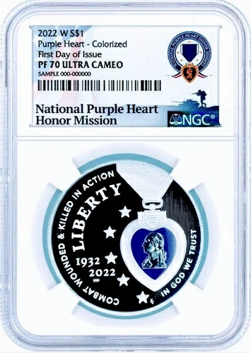 2022-W カラー化パープルハート シルバー NGC PF70 -発行初日- 低POP-800