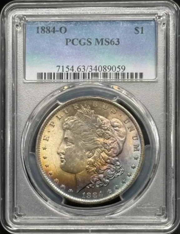 1884年 O モルガン銀貨 PCGS MS-63 レインボートーン