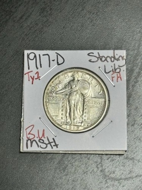 1917年 D スタンディングリバティクォータータイプ1 フルヘッド BU 未流通 MS+ FH (16819) 152,900円