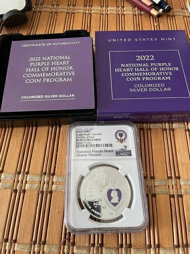 2022 W $1 シルバー プルーフ パープルハート カラー化 NGC PF70 UCAM FDOI ボックス + COA