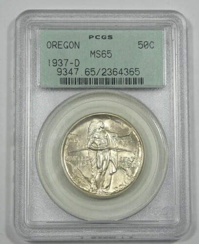 1937-D オレゴントレイル記念銀貨 50セント PCGS MS 65 ~ オールドグリーンホルダー