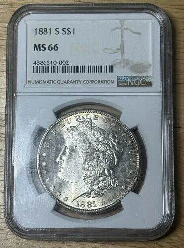 1881 S モーガン シルバー ダラー MS66 NGC - サンフランシスコ - 美しいコイン!