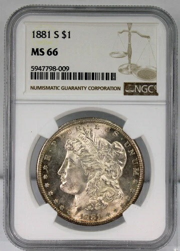 1881 S モーガン シルバー ダラー - NGC 認定 MS66 PQ !!