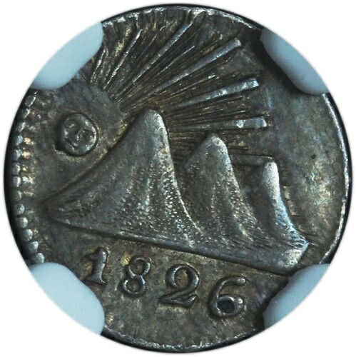 1826-G 中央アメリカ共和国 1/4 リアル AU55 NGC - 希少なキーデート