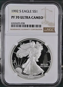 PF70 UCAM 1992-S アメリカンシルバーイーグル - ブラウンラベル NGC スポットフリー ホワイト