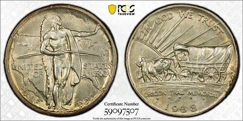 PCGS MS66 1938年オレゴン記念ハーフドル