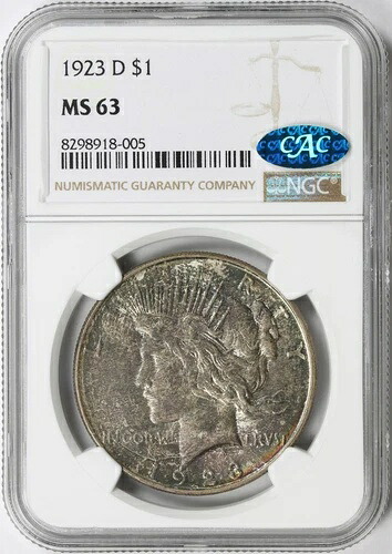 1923-D 1ドル平和銀貨 NGC CAC MS63 トーン