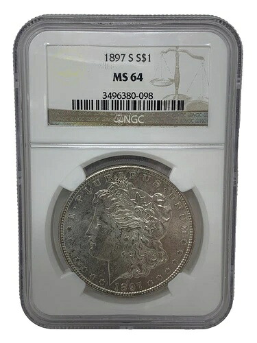 1897 S 1ドル シルバー モルガン ドル NGC MS-64