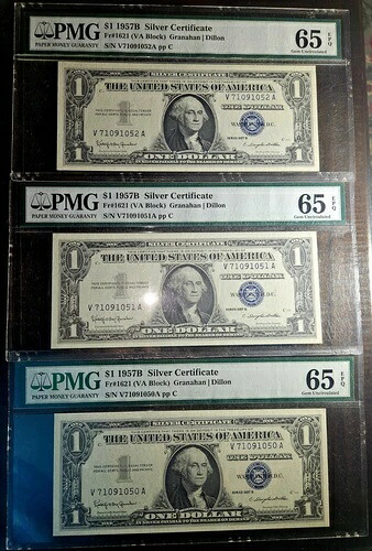 1957 B シルバー証明書 PCGS 65 EPQ 連続認定!