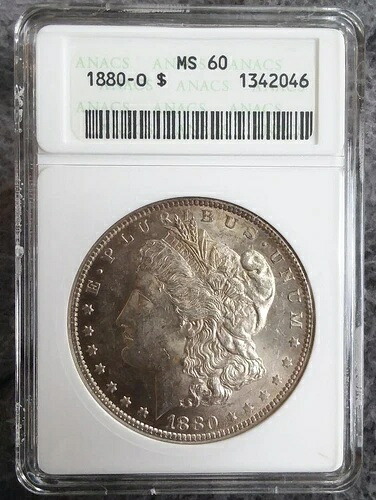 ? 1880-O 米国 モーガン シルバー ドル コイン MS60 初期 ANACS ミニ スラブ アンダーグレード ?!?