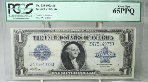 1923年 1ドル銀貨証明書 Fr.238 PCGS 65PPQ ノーコメント #4973