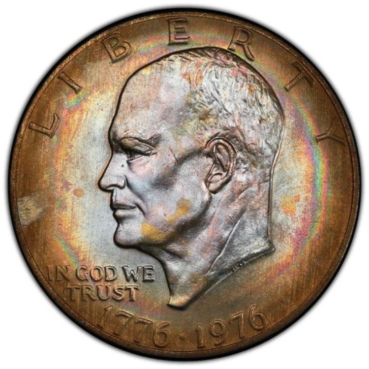 1976年 アイゼンハワー・アイク・ダラー 1ドル PCGS MS65 タイプ2 レインボートーン モンスターカラー P635