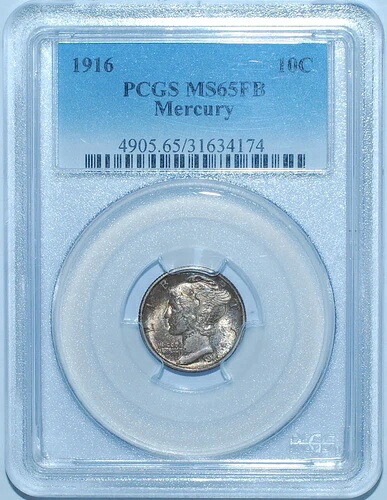 1916年 PCGS MS65FB フルバンド マーキュリーダイム