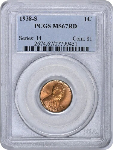 1938-S リンカーン セント MS67RD PCGS