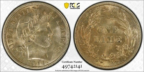1914年バーバーダイム PCGS MS64｜WORLD RESOURCE【KING店】