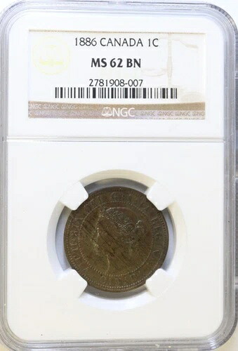 1886年カナダ大型セント硬貨 NGC BN MS 62 *見事な大型セント硬貨*