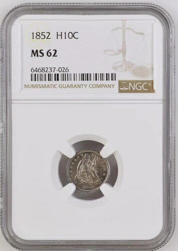 1852年 リバティ・シーティング・ハーフダイム NGC MS-62