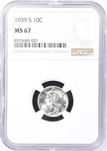 1939年 S マーキュリーダイム NGC MS-67