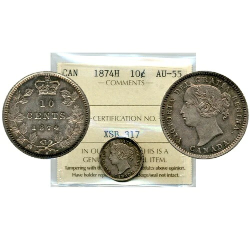 1874H カナダ 10セント - チョイスアバウトアンサーキュレイテッド、ICCS AU55｜WORLD RESOURCE【KING店】