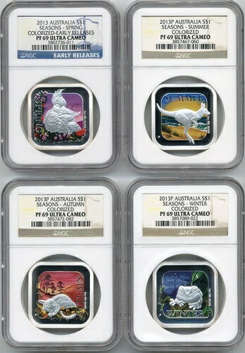 2013年 オーストラリア 1ドル 四季 1オンス銀貨4枚セット ウルトラカメオ - NGC PF69｜WORLD RESOURCE【KING店】