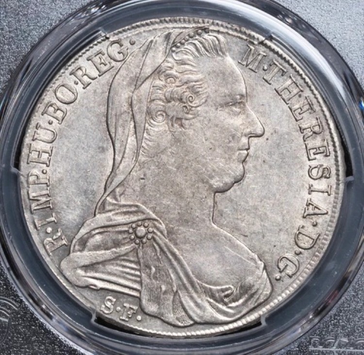 1780年、イタリア、マリア・テレジア。銀ターラー貨幣（H36a、1815-28年）ミラノ！PCGS AU55！