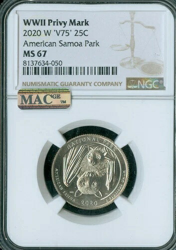 2020 W アメリカ領サモア クォーター NGC MS67 PQ MAC スポットレス *