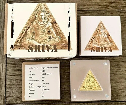 SHIVA 金メッキ トリコイン 3オンス 銀貨 3000フラン カメルーン 2025年