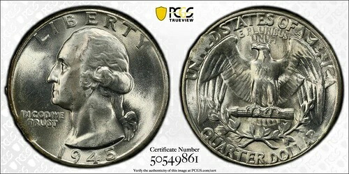 1945年 P シルバークォーター PCGS MS-65 クリップドパンシェット ミントエラー|WORLD RESOURCE【KING店】
