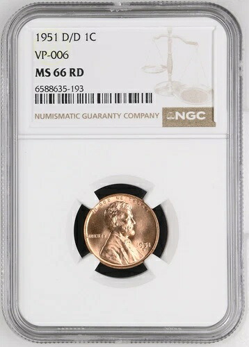 1951年 D/D リンカーン ウィート セント NGC MS-66 RD VP-006|WORLD RESOURCE【KING店】