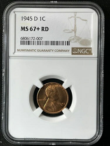 1945-D 1C RD リンカーン・ウィート 1セント NGC MS67+RD 6806172-007 162,250円
