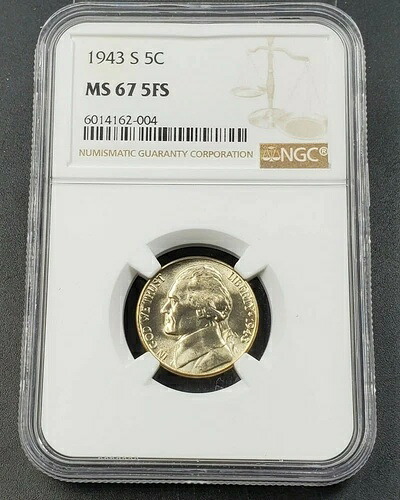 1943年 S ジェファーソン ニッケルコイン NGC MS67 5FS 5フルステップ WW2時代 タイプ2 シルバー