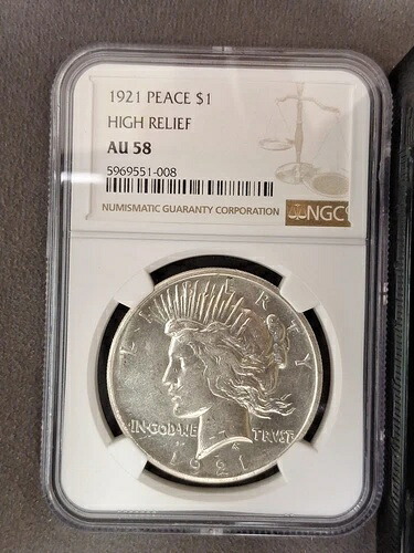 1921年 ピースシルバードル 高浮き彫り 1ドル NGC AU58 非常にきれいな状態 (情報クリック) 008