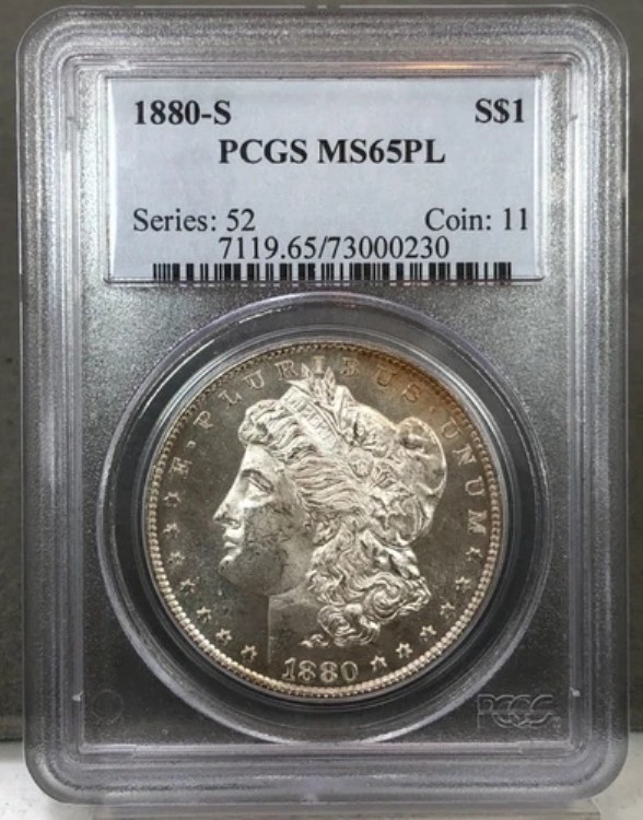 1880年代-S 米国 $1 モルガン銀貨 PCGS MS65 PL プルーフ 類似品 ~ PCGS オールドホルダー 164,450円