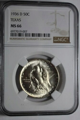 1936年 D テキサス建国100周年記念銀貨 ハーフドル NGC MS 66 #007 164,450円
