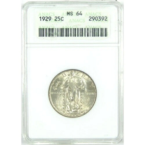 1929年 スタンディング リバティ クォーター MS 64 ANACS シルバー 25セントコイン SKU:I15276