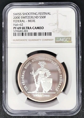 スイス 50フラン 2000年 スイス射撃フェスティバル X#559 NGC PF69 ウルトラカメオ