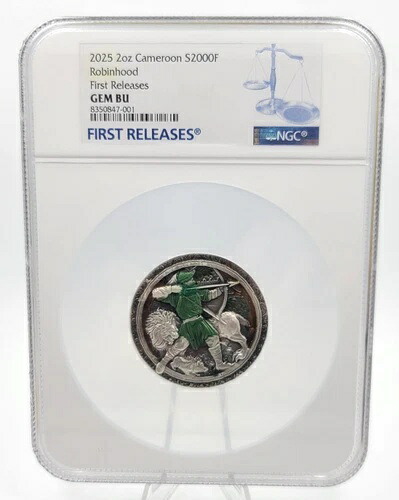 2オンス シルバーコイン 2025 カメルーン ロビンフッド アンティーク ハイレリーフ カラー NGC GEM BU｜WORLD RESOURCE【KING店】